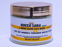 Queen Saba Beauty 6 Herb Botanical Powder Face Mask – Rice, Oat, Moringa, Fenugreek, Matcha & Turmeric