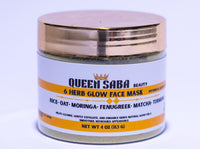 Queen Saba Beauty 6 Herb Botanical Powder Face Mask – Rice, Oat, Moringa, Fenugreek, Matcha & Turmeric