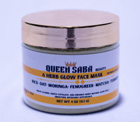Queen Saba Beauty 6 Herb Botanical Powder Face Mask – Rice, Oat, Moringa, Fenugreek, Matcha & Turmeric